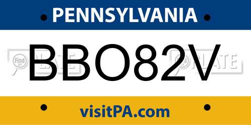 BBO82V Pennsylvania License Plate