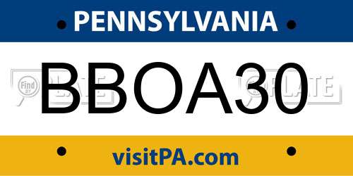 BBOA30 Pennsylvania License Plate