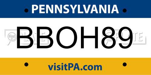 BBOH89 Pennsylvania License Plate