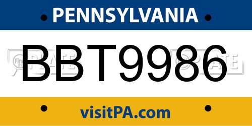 BBT9986 Pennsylvania License Plate