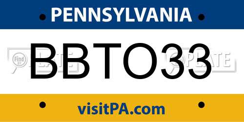 BBTO33 Pennsylvania License Plate