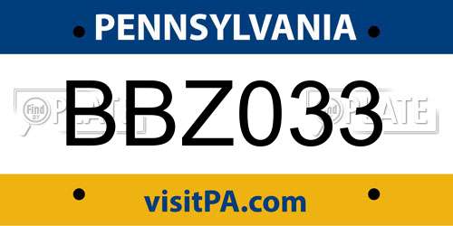 BBZ033 Pennsylvania License Plate