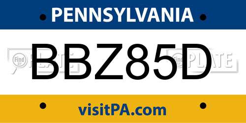 BBZ85D Pennsylvania License Plate