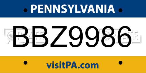 BBZ9986 Pennsylvania License Plate