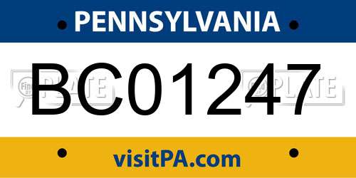 BC01247 Pennsylvania License Plate