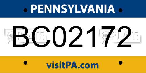 BC02172 Pennsylvania License Plate