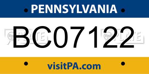 BC07122 Pennsylvania License Plate