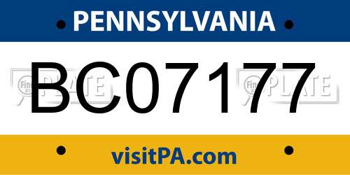 BC07177 Pennsylvania License Plate