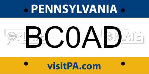 BC0AD Pennsylvania License Plate