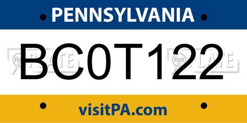 BC0T122 Pennsylvania License Plate