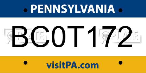 BC0T172 Pennsylvania License Plate
