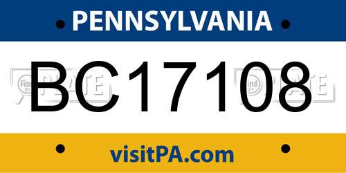 BC17108 Pennsylvania License Plate
