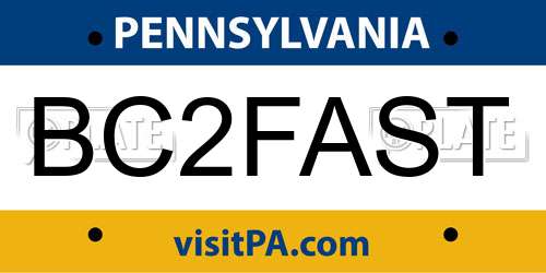 BC2FAST Pennsylvania License Plate