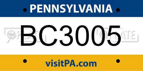BC3005 Pennsylvania License Plate