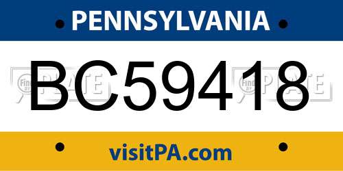 BC59418 Pennsylvania License Plate