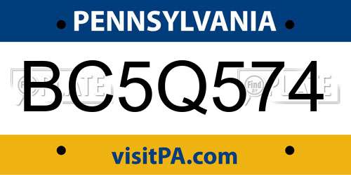 BC5Q574 Pennsylvania License Plate