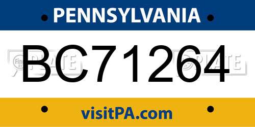 BC71264 Pennsylvania License Plate