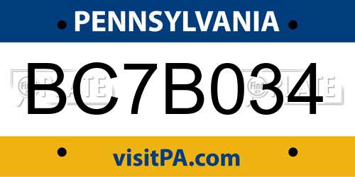 BC7B034 Pennsylvania License Plate