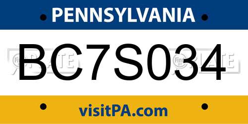 BC7S034 Pennsylvania License Plate