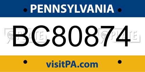 BC80874 Pennsylvania License Plate