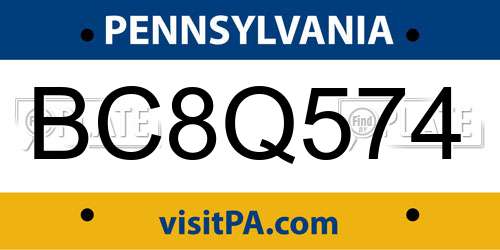 BC8Q574 Pennsylvania License Plate