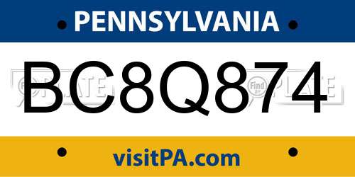 BC8Q874 Pennsylvania License Plate