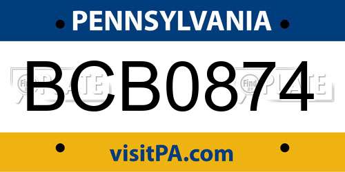 BCB0874 Pennsylvania License Plate