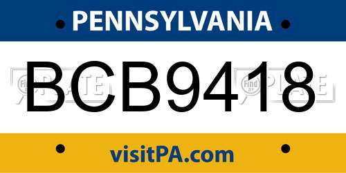 BCB9418 Pennsylvania License Plate
