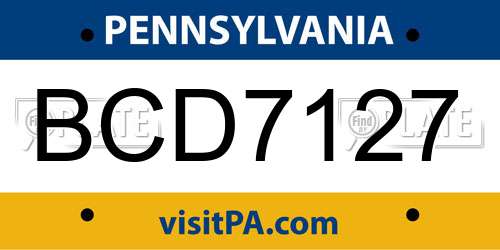 BCD7127 Pennsylvania License Plate