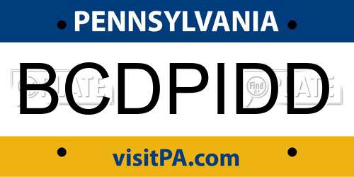 BCDPIDD Pennsylvania License Plate