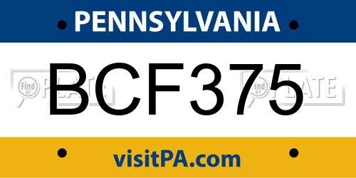 BCF375 Pennsylvania License Plate