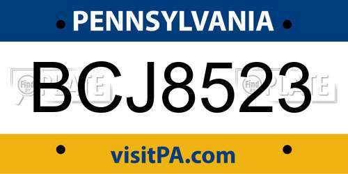 BCJ8523 Pennsylvania License Plate