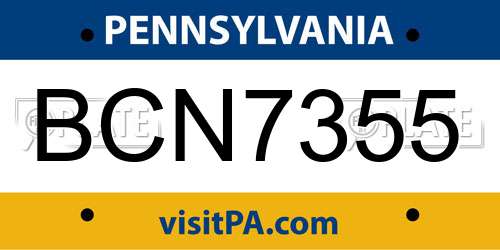 BCN7355 Pennsylvania License Plate