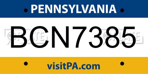 BCN7385 Pennsylvania License Plate