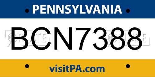 BCN7388 Pennsylvania License Plate