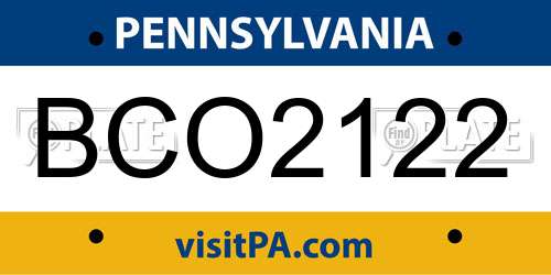 BCO2122 Pennsylvania License Plate