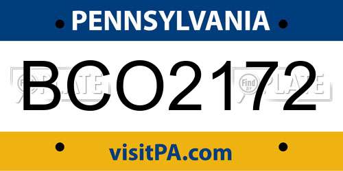 BCO2172 Pennsylvania License Plate