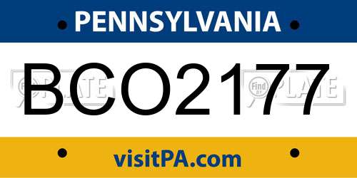 BCO2177 Pennsylvania License Plate