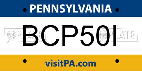 BCP50I Pennsylvania License Plate