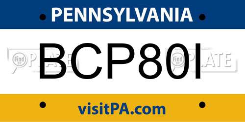 BCP80I Pennsylvania License Plate