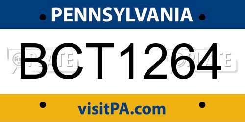 BCT1264 Pennsylvania License Plate