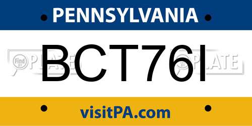 BCT76I Pennsylvania License Plate