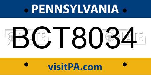 BCT8034 Pennsylvania License Plate