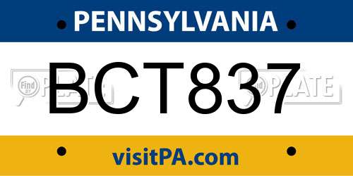 BCT837 Pennsylvania License Plate