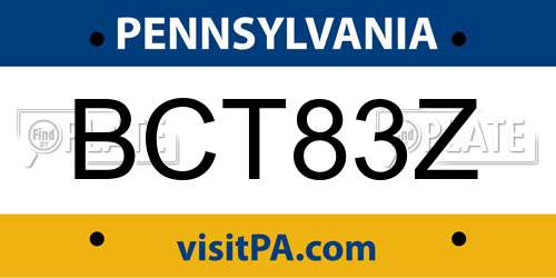 BCT83Z Pennsylvania License Plate