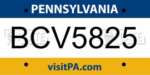 BCV5825 Pennsylvania License Plate
