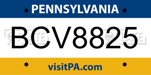BCV8825 Pennsylvania License Plate