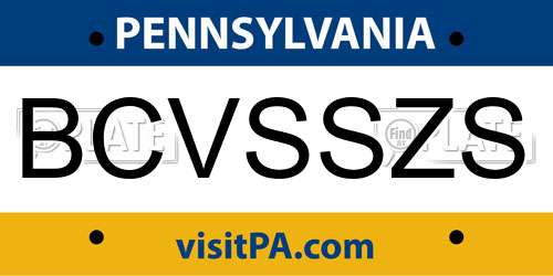 BCVSSZS Pennsylvania License Plate
