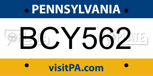 BCY562 Pennsylvania License Plate