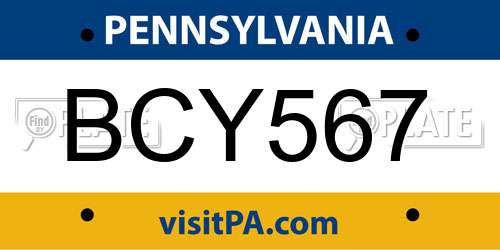BCY567 Pennsylvania License Plate